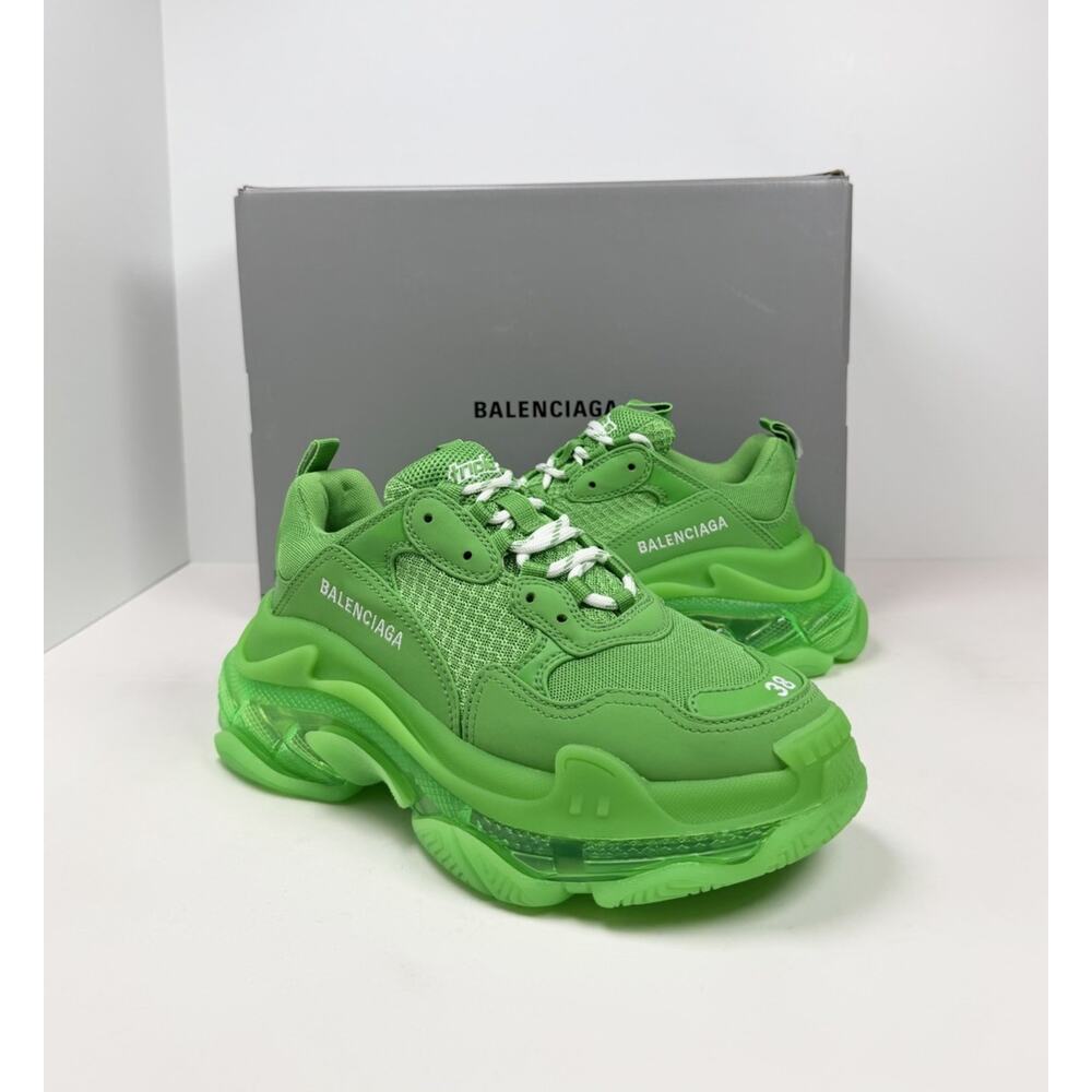 Size 38EU/8W - Balenciaga Triple S Fluo Green Sneakersđź’š NEW/RETAIL $1K! - Picture 2 of 10